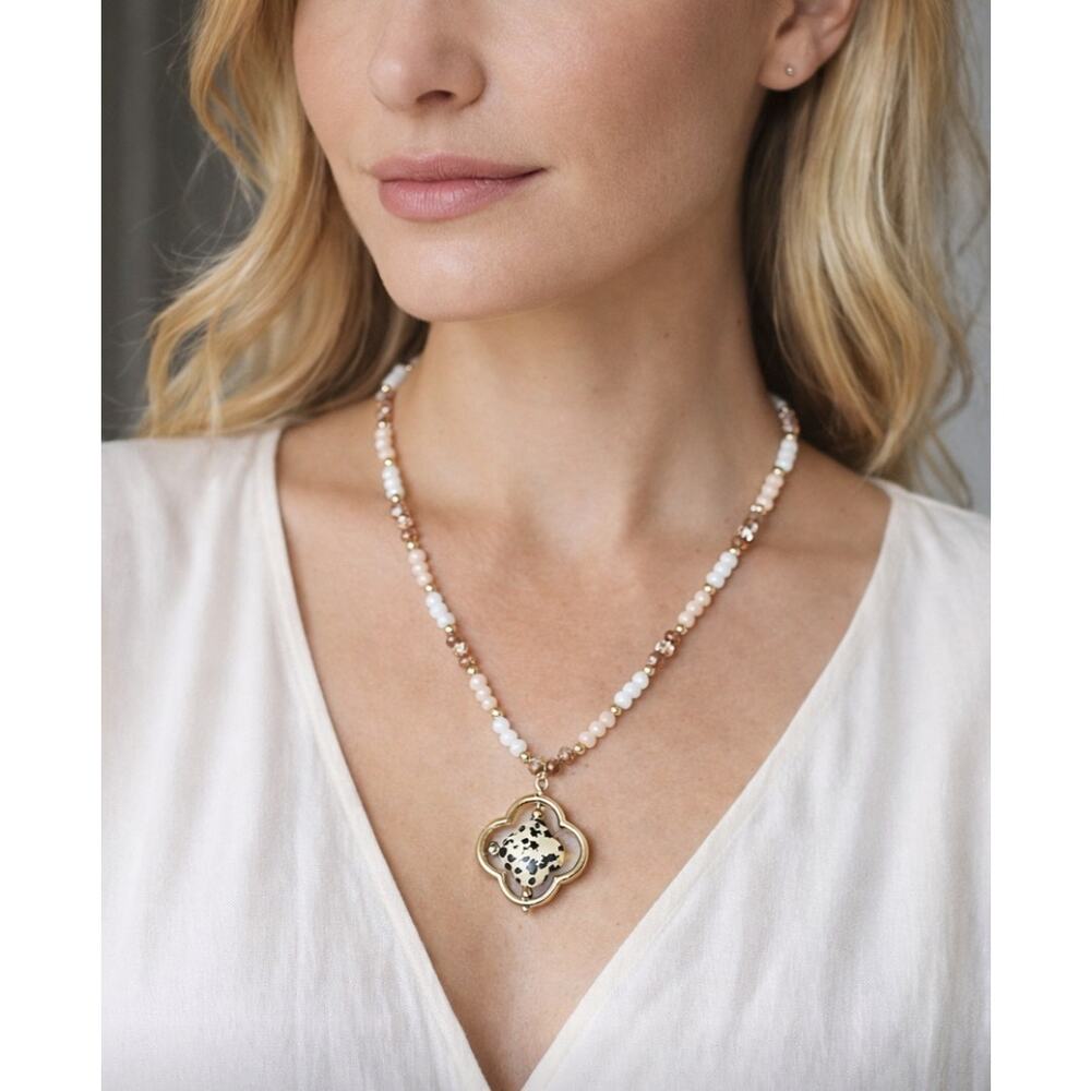 Pomina Beaded Clover Semi Precious Necklace New